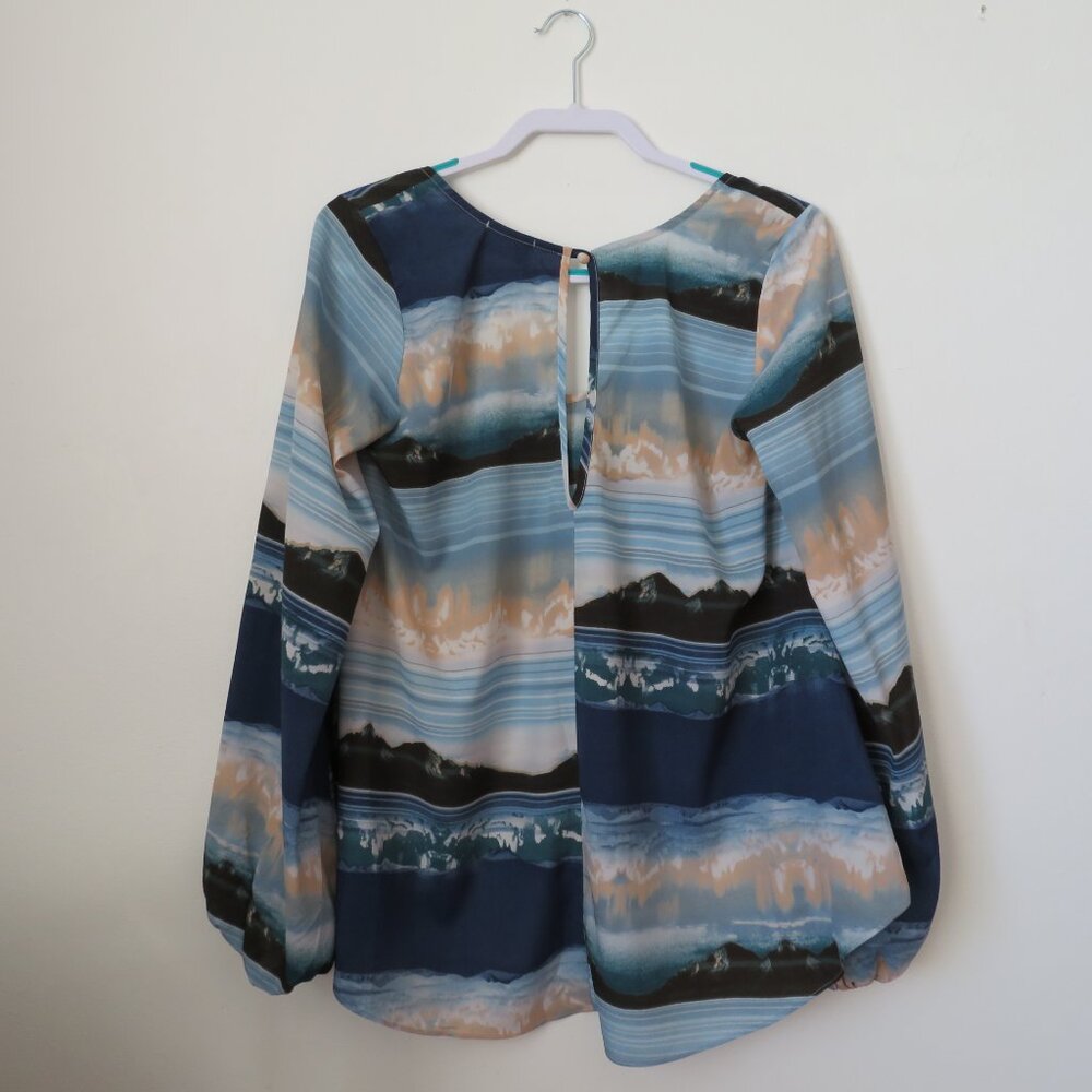 Show Me Your MuMu Blue Mountain Sunset Pullover Blouse Top Size L Boho - Picture 2 of 7